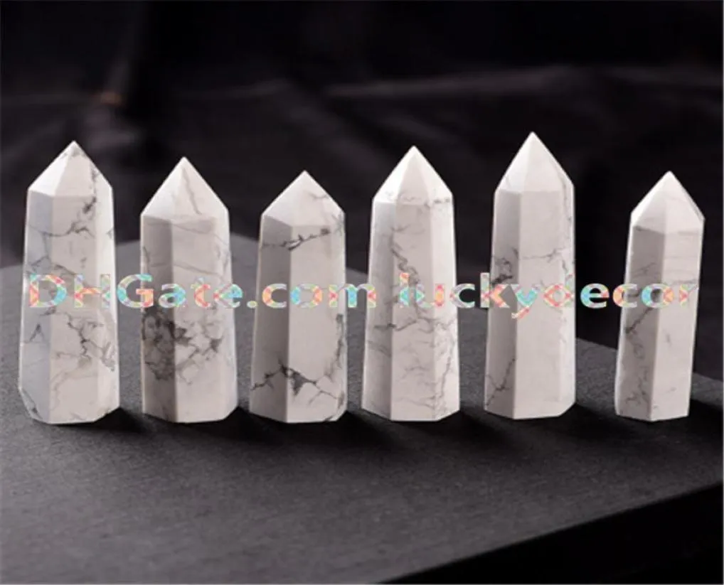 Nice 65cm85cm Natural White Polished Turquoise Prism Wand Marble Howlite Crystal Obelisk Quartz Point Specimen Healing Stone Hi1815970