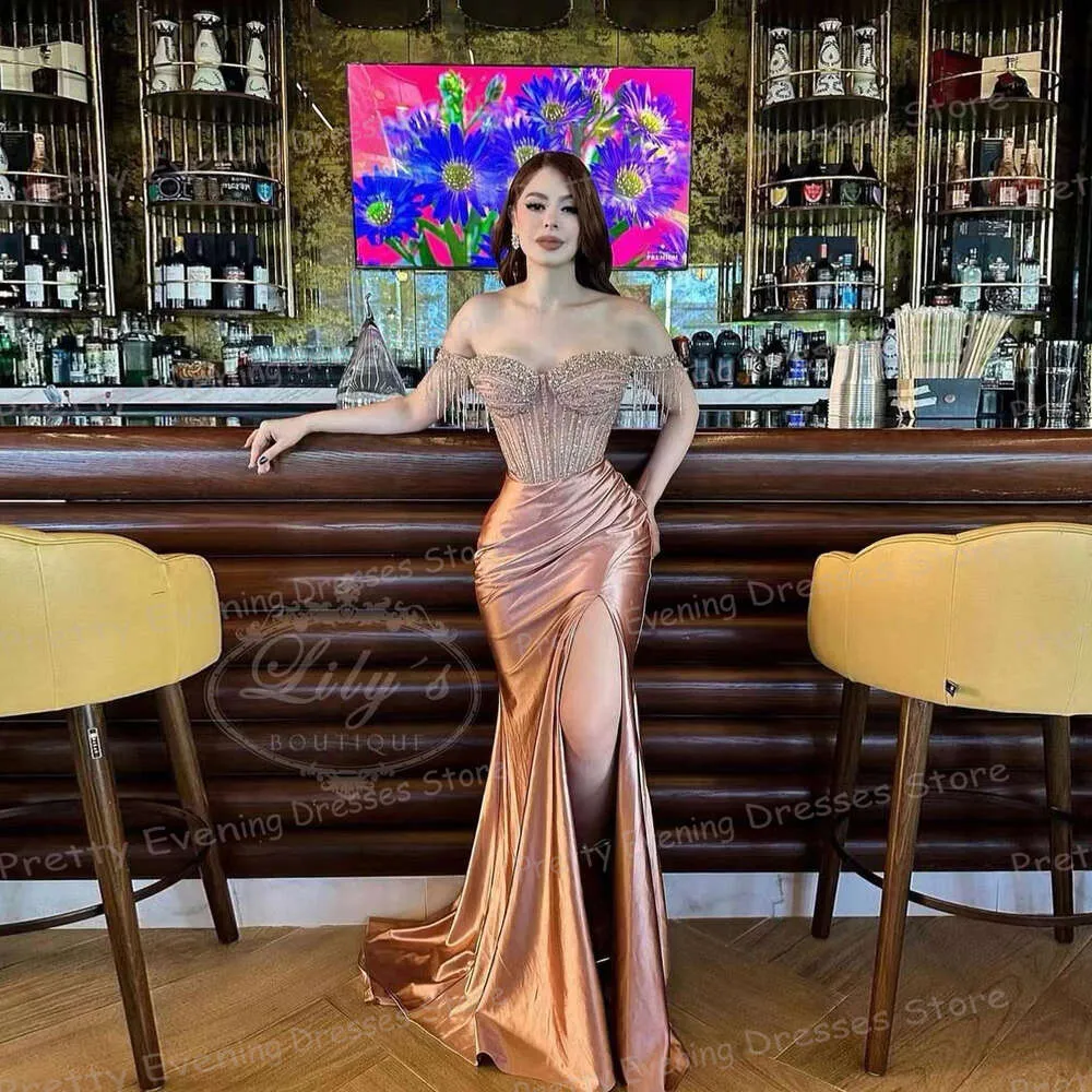 Mermaid Sequined Off-Shoulder High-Split Prom Dress for Women