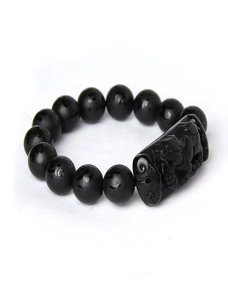 Cała Black Black Natural Obsydian Stone Bransoletka Sześć słów Buddha Beads Pixiu bransoletki dla mężczyzn Kobiety moda błogosław biżuteria B1988310