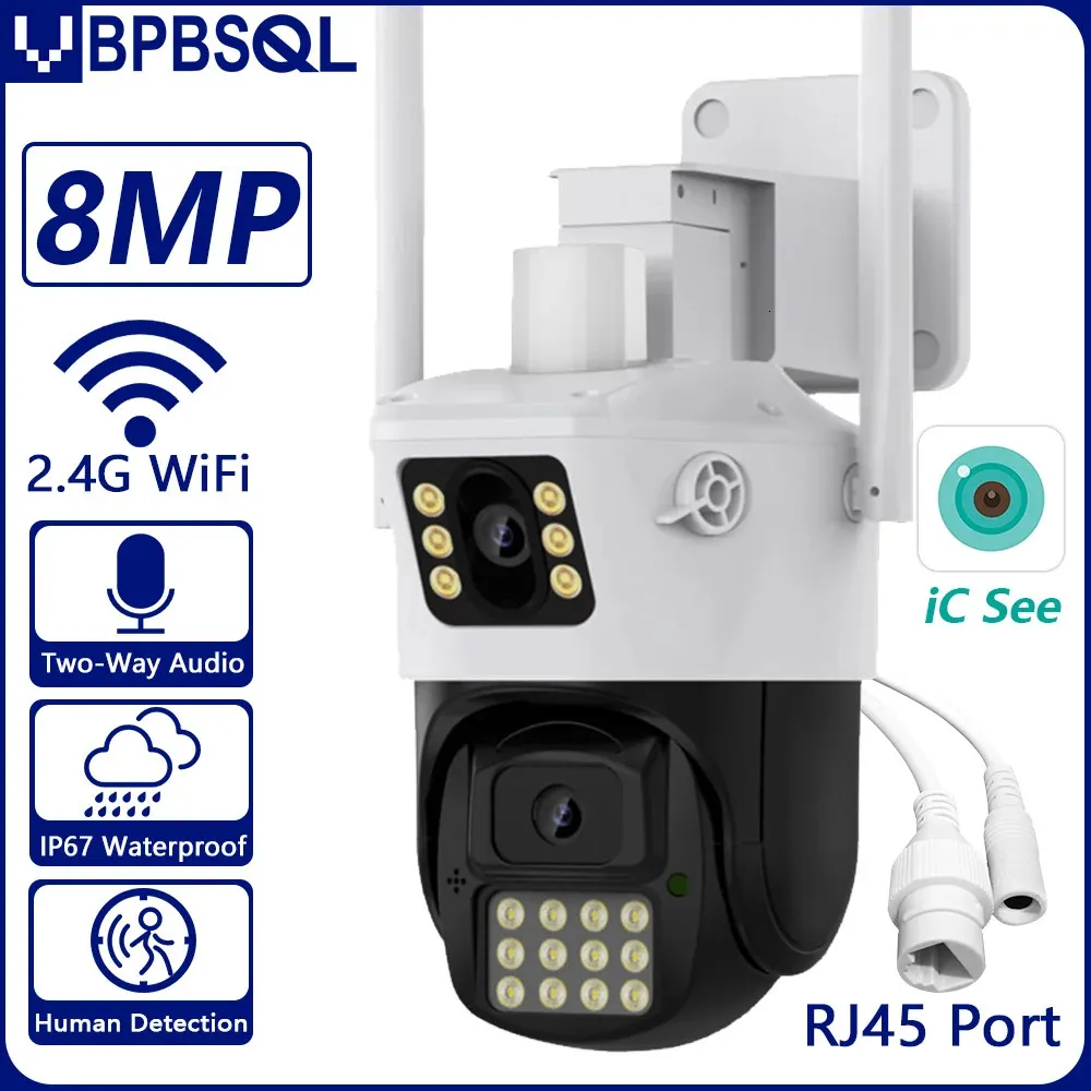 4K 8MP PTZ WiFi Lente de câmera dupla com tela dupla CCTV AI Detecção de corpo Automático Câmera de monitoramento externo sem fio 240506