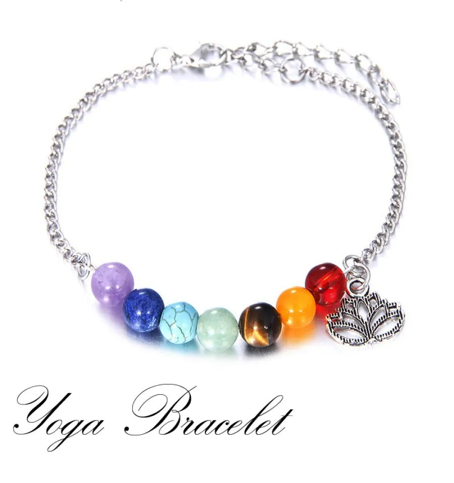 7 Chakra Real Stone Healing Crystal Gemstone Beaded Natural Stone Adjustable Bracelet for Women Whole Fashion Jewelry8201707