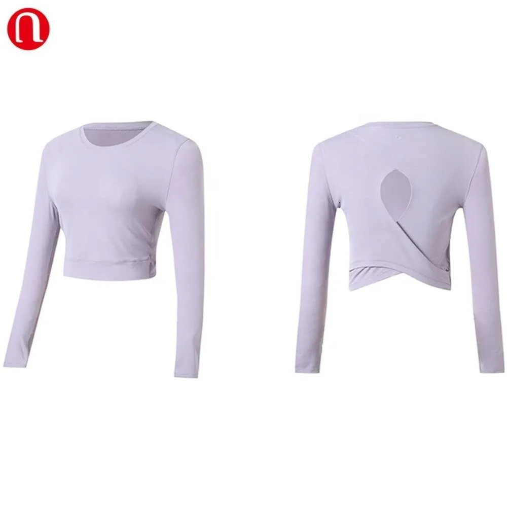 training kleding vrouwen sexy backless lange mouw open rugtank casual duim gat blouse top yoga shirts