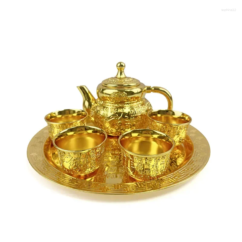 Ensembles de voiles de thé Baifu Sha Gold Tea Set Chinois 1 plateau Pot 4 tasses Decoration Tasse de décoration