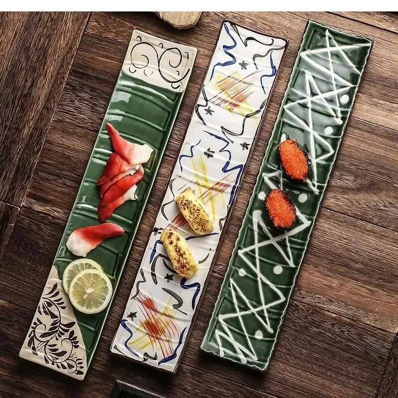 Piatti da 17 pollici set per la cena e piatti creativi piastre di ceramica rettangolare dipinte giapponese sushi decorativo