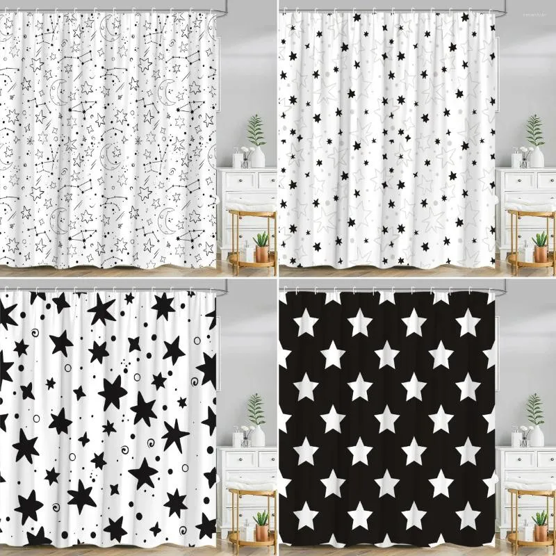 Rideaux de douche étoiles en noir et blanc rideau des lignes géométriques modernes