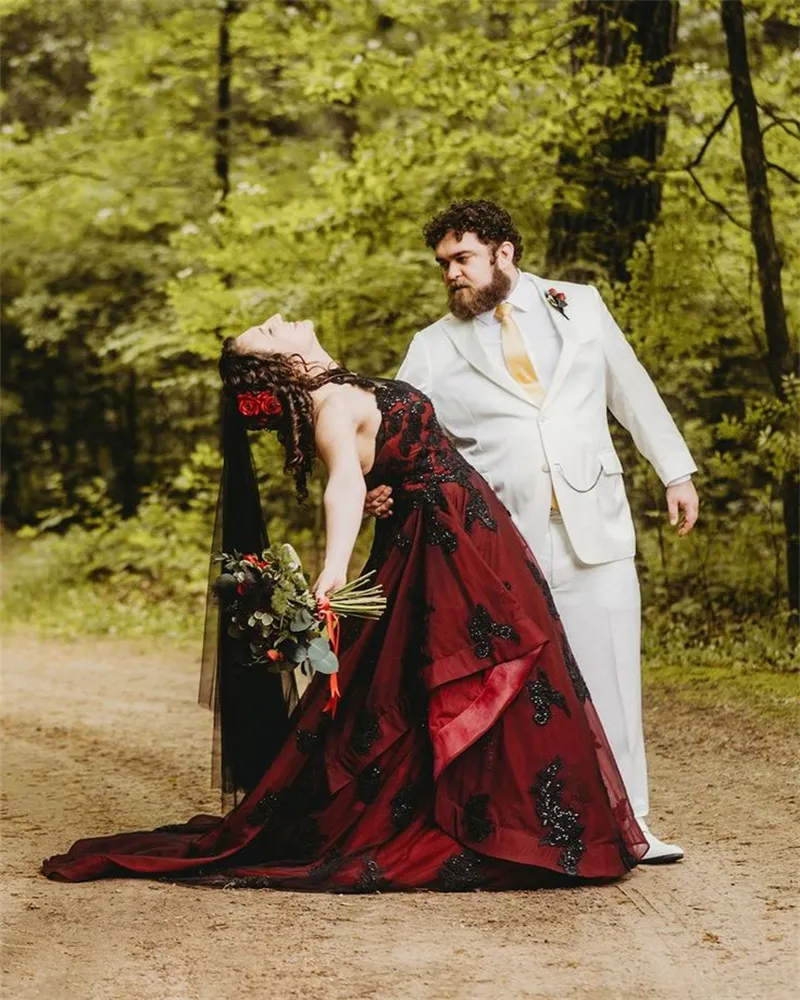 Burgundy and black wedding dress sales