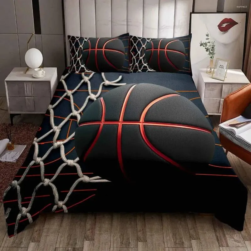 Set Biancheria Da Letto Basket Per Bambini, Piumone 135x200 Cm E Federa, Materiale Microfibra Traspirante