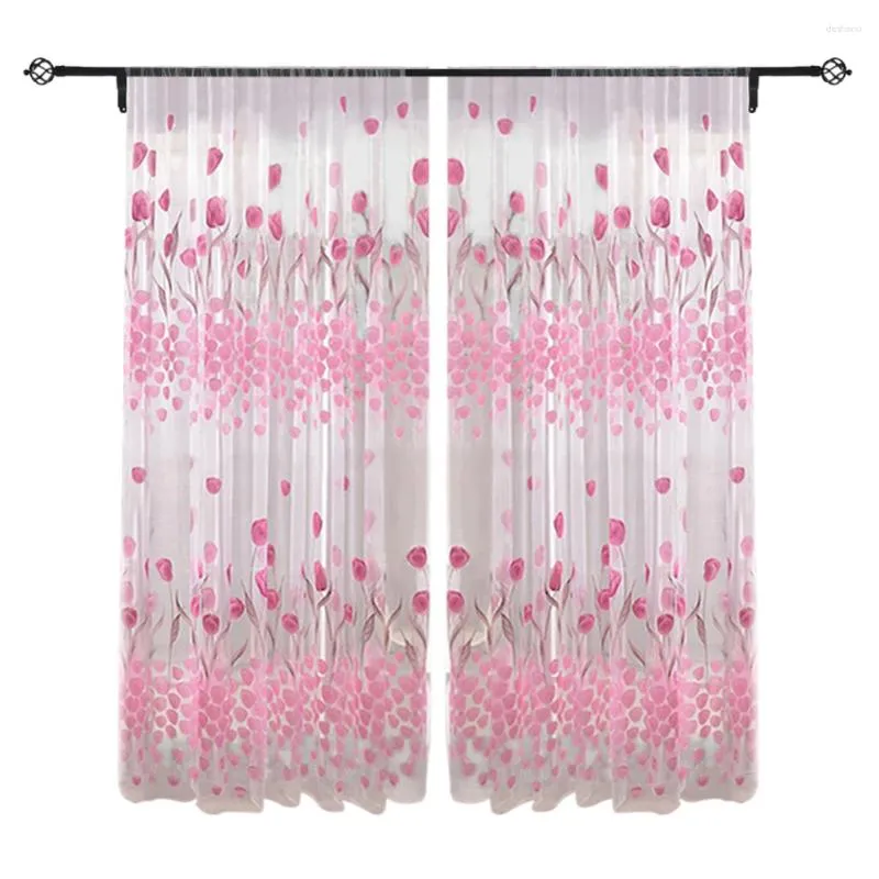 Curtain Tulip Printed Window Screen Fashion Balcon Balcon Curtains de gaze pratique Elegant Beautiful Romantic Durable for Living Dining Room