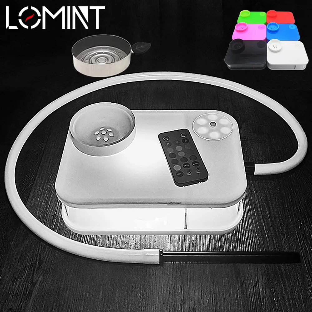 Lomint Square Book Hookah Set Portable Acrylic Shisha Box med fin färgglad RGB LED -ljus Narguile Chicha komplett 240510