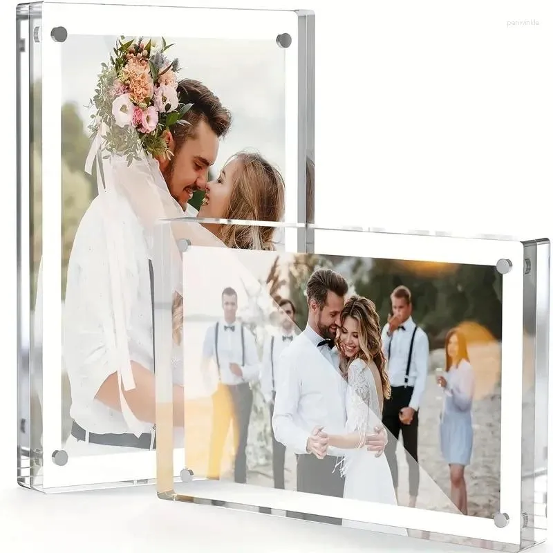 Frames Image acrylique Réfrigérateur Magnet Frame de réfrigérateur à double face flottante magnétique 0,8 pouce d'épaisseur