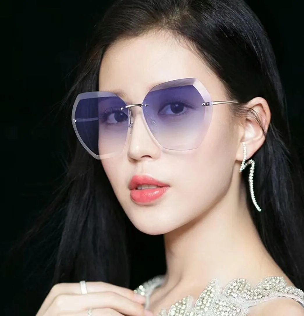 2021New Women039S Solglasögon Ocean Slice Polygonal trimmode Fashion Rimless Metal Ben Big Frame Sun Highquality Whole3178486