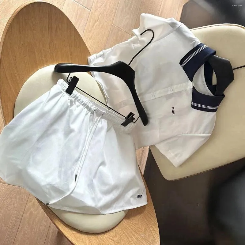 Women's Blouses Preppy White Short-sleeved Shirt Top Half Skirt Set (pographed As A Set)