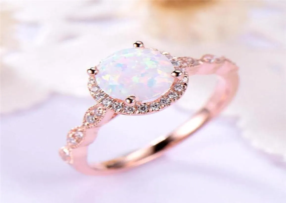 Klusterringar Dainty Round Fire Opal for Women Rose Gold CZ Engagement in Copper Promise Ring with Gift Box4146442