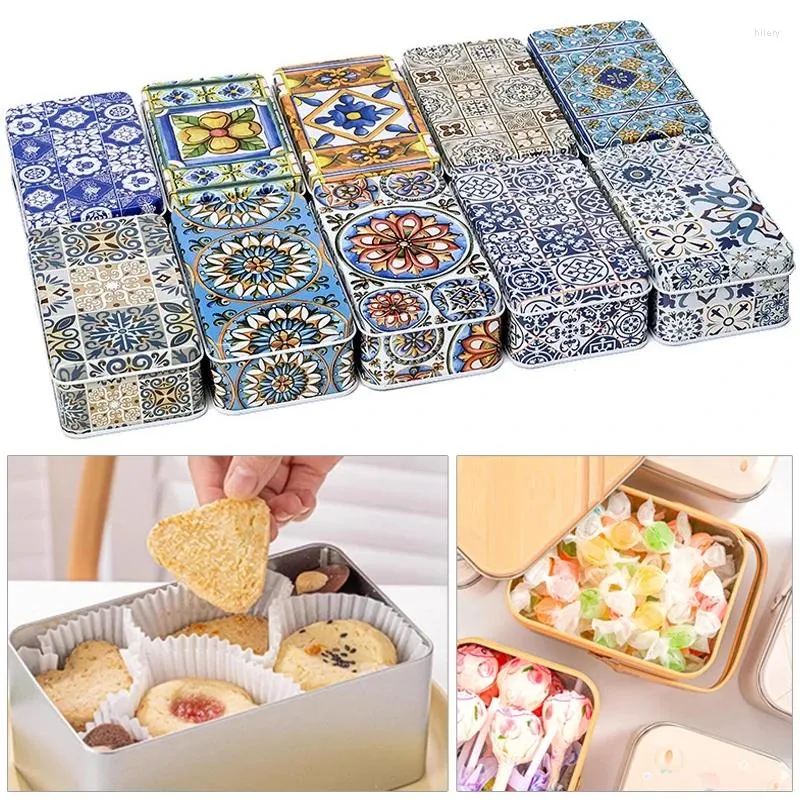 Geschenkverpackung 1pc Mini Blechkasten mit Deckel tragbarer farbenfrohe versiegelte Glas Rechteckige Blechkoffer Candy Schmuck Lagerbehälter