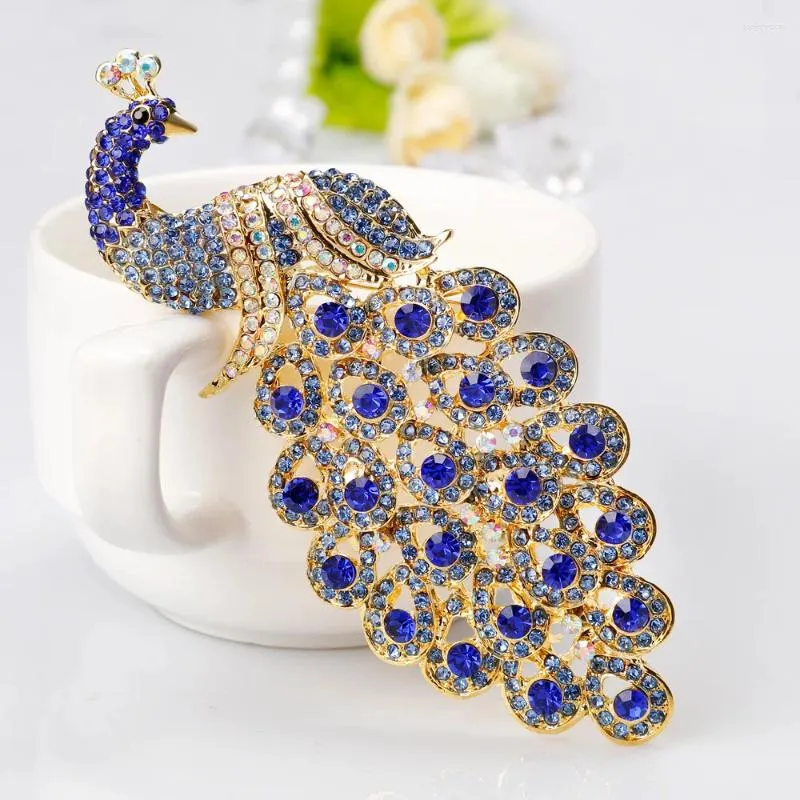 Broches scintillantes bleu cristal paon phoenix oiseau broch cravate clip badge artisan de luxe à la main