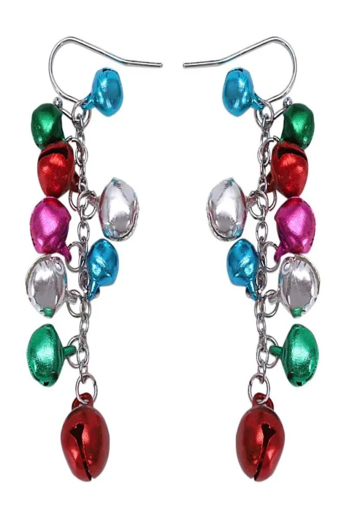 Multicolor Silver Tone Christmas Jingle Bells Dangle Earrings Chandelier2006577