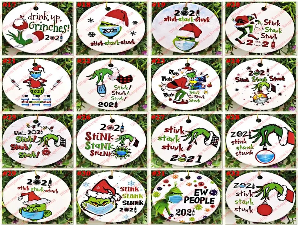 2021 Grinch Christmas Ornement de Noël Ornements suspendus pour décor d'arbre Baubles intérieurs de sublimation extérieure Blanks à mon fils fille 7511652