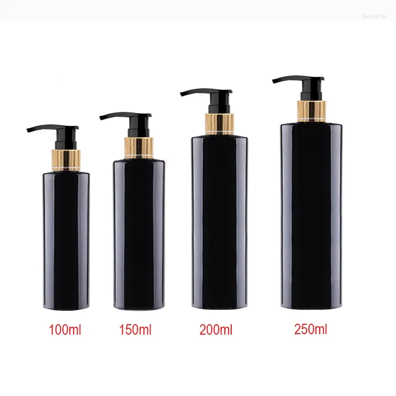 Bouteilles de rangement 100 ml 150 ml 200 ml 250 ml Contrainteur de pompe à savon liquide noir vide pour lotion de soins personnels Conteneurs cosmétiques en or