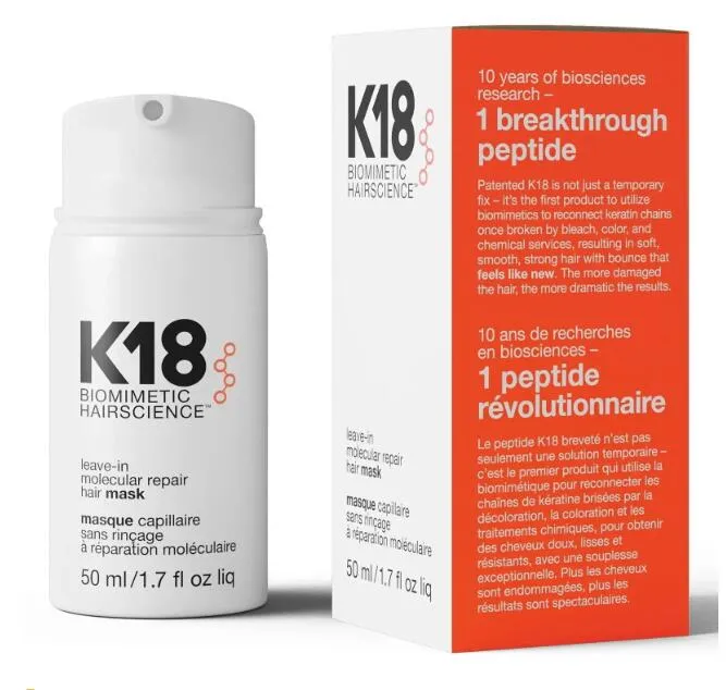 K18 Laat 50 ml haarverzorging achter in moleculaire reparatie haarmaskerbehandeling om beschadigd haar 4 minuten te repareren om schade door bleekmiddel om te keren