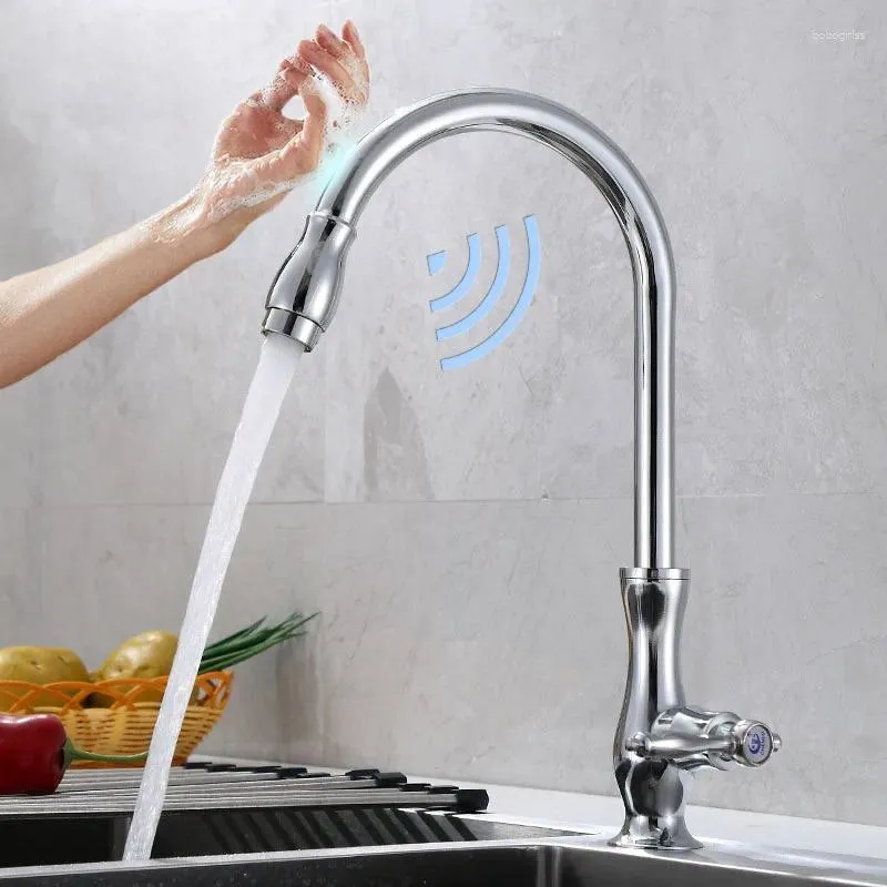 Bad Waschbecken Wasserhähne Küche Touch Wasserhahn Smart Sensor Einer kaltes Fassendeckhalterungsloch Griff empfindliche Zinklegierung Automatische Wasserhähne