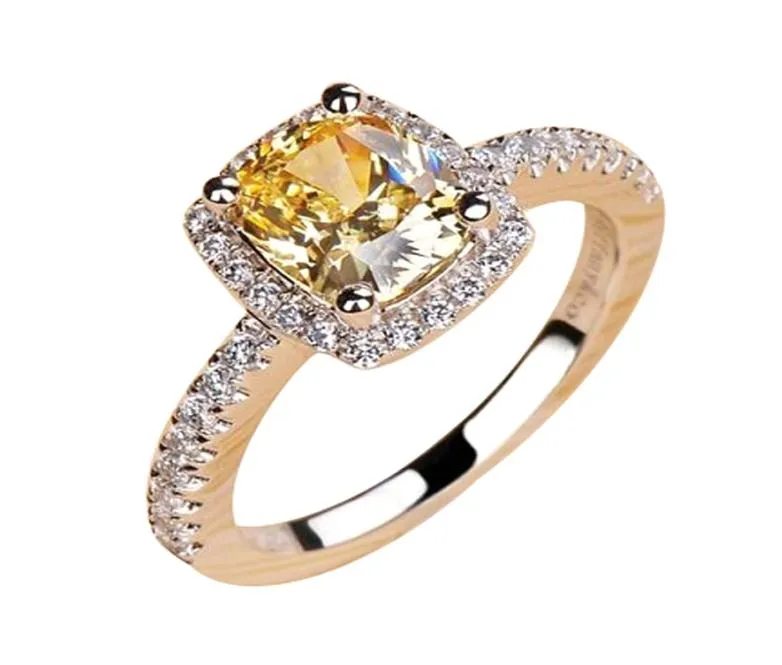 Yüksek kaliteli elmas Avrupa ve Amerika 18K Beyaz Altın Kaplama Yüzük Kadın Modeller Bayanlar Sarı Kare Elmas Düğün R8421794