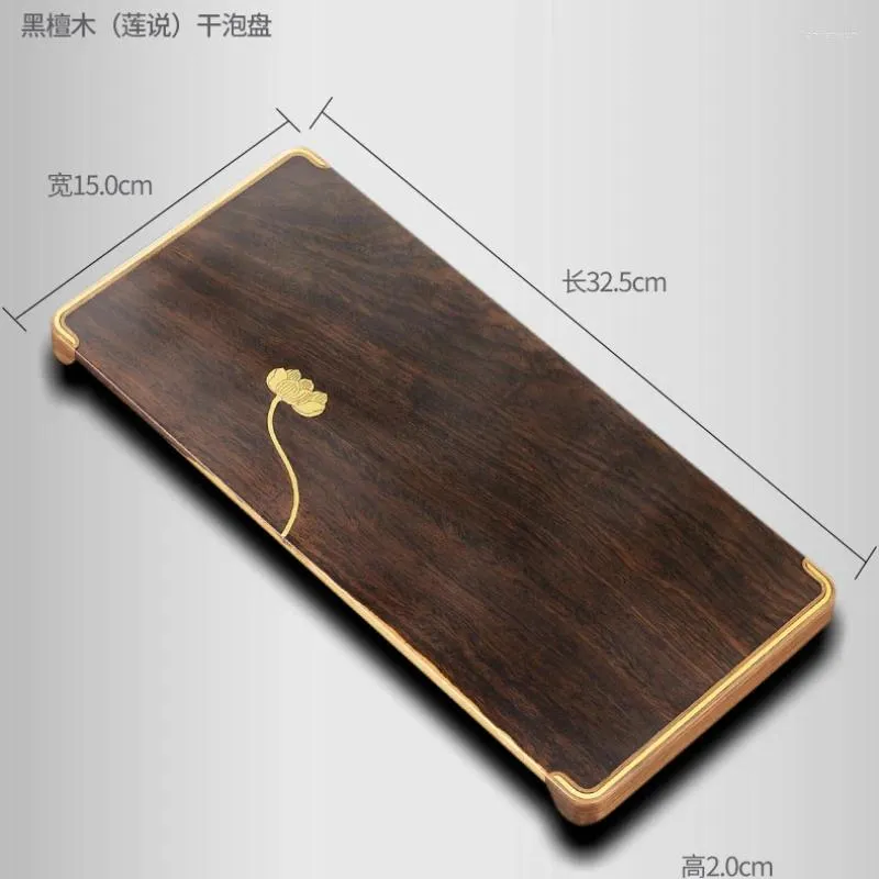 Tea Trays Tray Service Decorative A Whole Piece Of Ebony Inlaid Copper Small Table Pot Pad Solid Wood Coffeeware Teaware