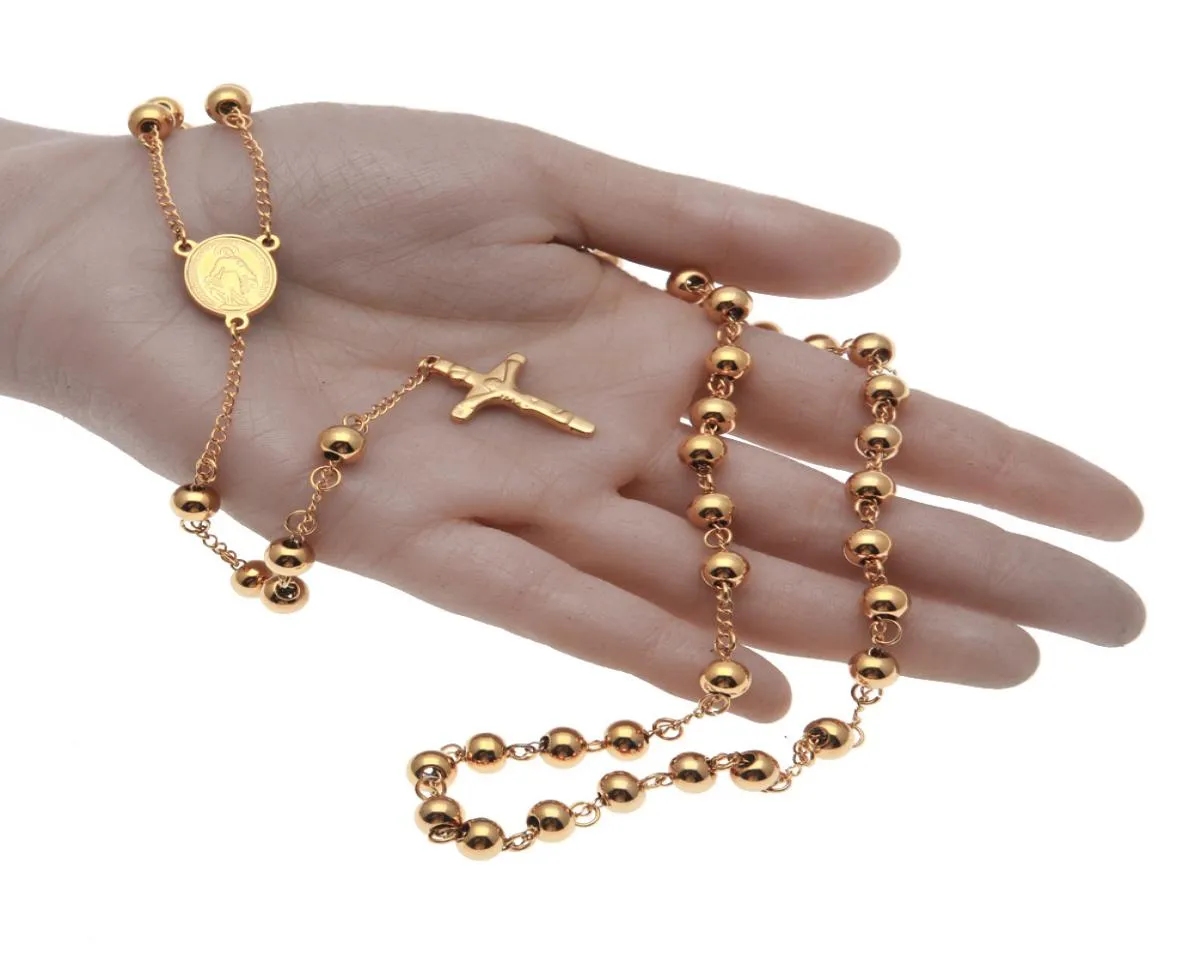 Chaîne de collier de chapelet catholique classique avec croix en acier inoxydable Gold Collier Bijoux Chaîne Hip Hop Bijoux Accessor6629777