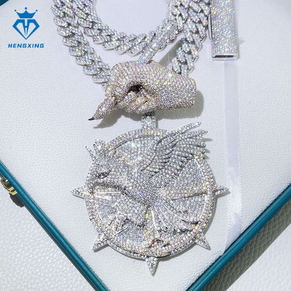 3D Hip Hop Jewelry Sier Iced Out Animal Memory Pendant VVS Moissanite Circle Pendant Necklace Men