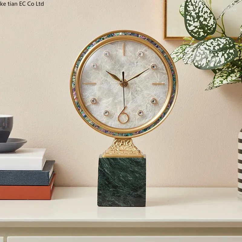 European Modern Brass Shell Tablet Time Clock Silent Quartz Desk Watch ...