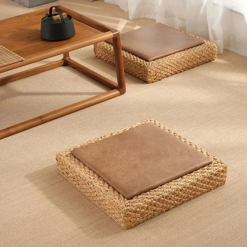 Kudde japansk stil tatami rattan futon hand vävd platt säte soffa kast golvmeditation runda