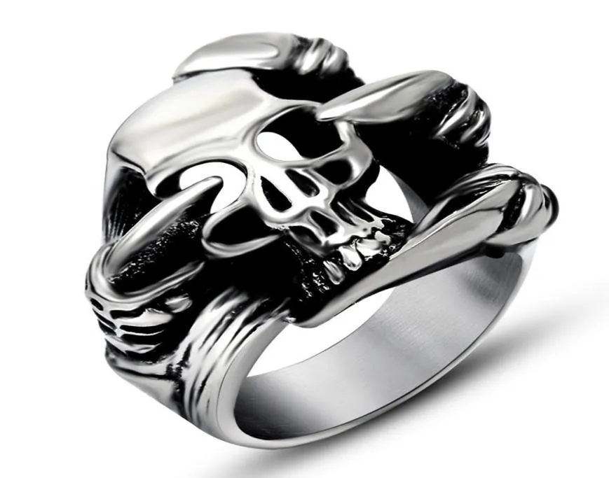 Antique Hip Hop Ghost Glaw Claw Skull Wolf Dragon Head Ring Devil Domineering Punk Magic Rock Rings rétro en acier inoxydable Men039S JE6848718