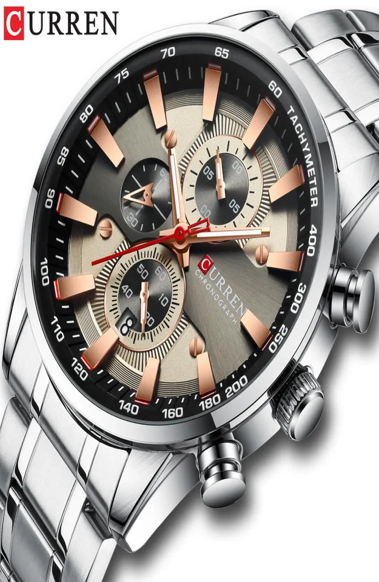 CURREN Watch Men039s Wristwatch with Stainless Steel Band Fashion Quartz Clock Chronograph Luminous pointers Unique Sports Watc2858907