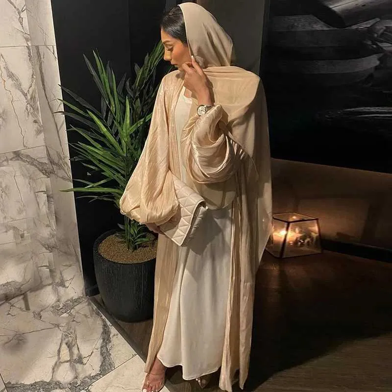 Ubranie etniczne Chic Glitter muzułmanin kimono abaya puff slve retro etniczna szata dubai Dubai Bliski Wschód Arabia Arabia Eid Ubrania Przestrzeń T240510