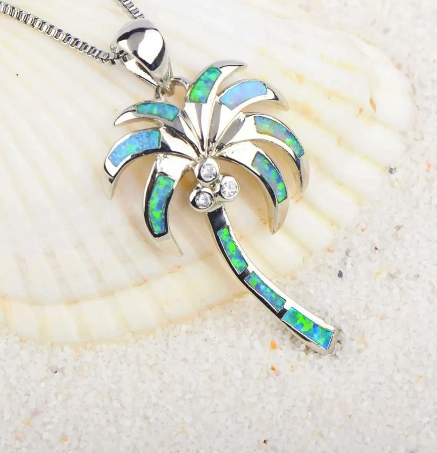 Palmträd hänge grönt opal halsband sterling silver kvinnor039s pendant8736386