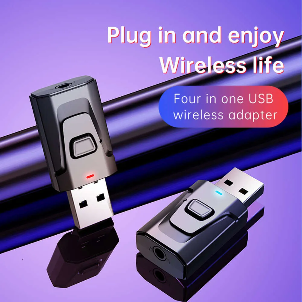 Ny 4-i-1 Bluetooth 5.0 USB-sändare och mottagareadapter med MIC-samtal