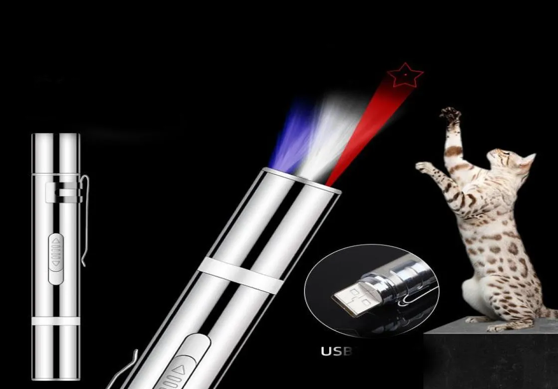 Cat Toys LED Laser speelgoed USB Oplaadbare grappige jager Portable Creative Sight Pointer Pen Interactive8945628