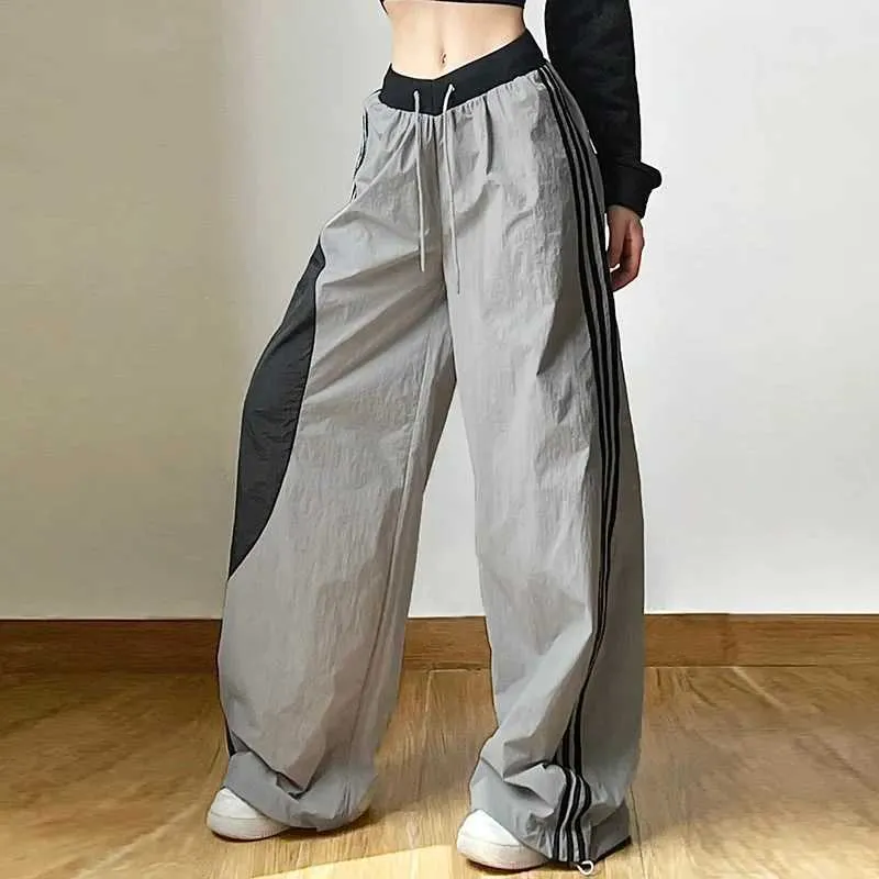 Women's Pants Capris 2023 New Womens Solid Loose Strt Cargo Fashion High Waist Contrast Color Straight Wide g Harajuku Y2K H240508