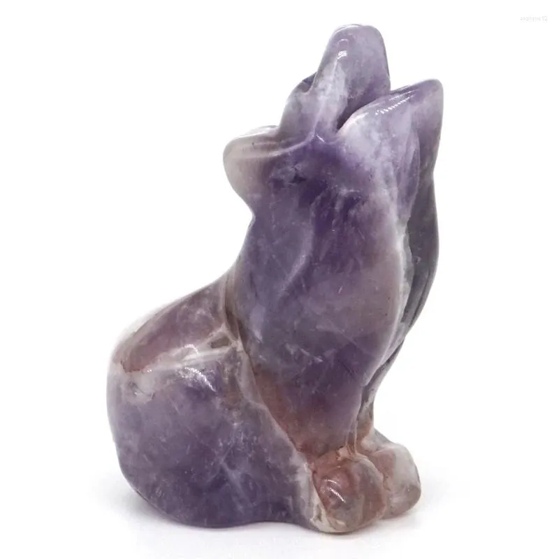 Dekorativa figurer 2 "Vargstaty Amethyst Natural Stone Carved Crafts Crystals Quartz Healing Reiki Gemstone Animals Figurine Room Decor