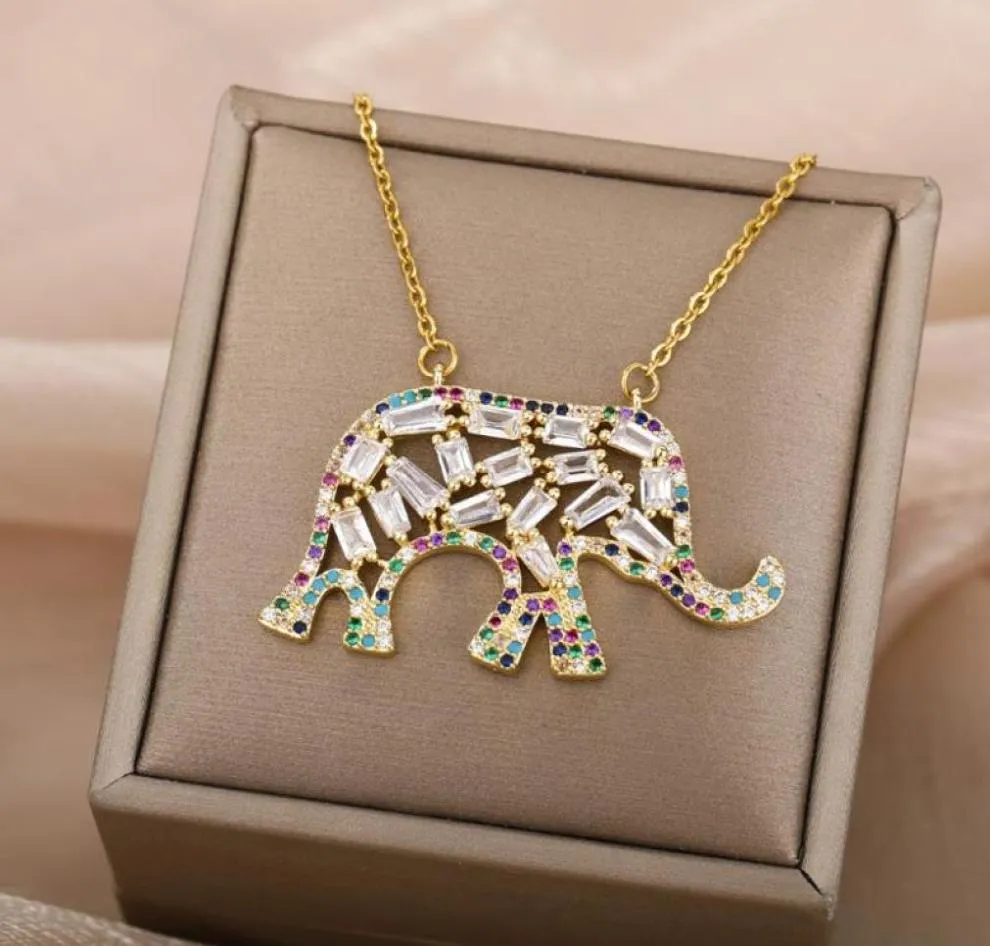 Colliers pendants Collier d'éléphant de zircone cubique pour femmes Retro Boho Animal Zircon Couple esthétique Jewerly Collares9517328