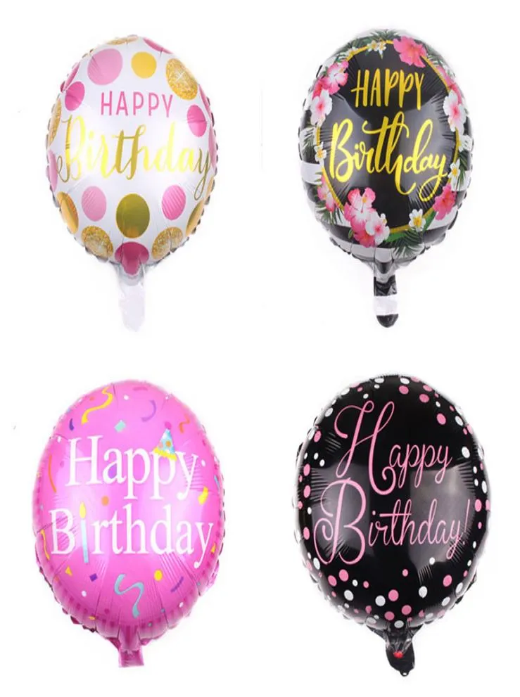 Födelsedagsfestdekor tryckta runda ballonger 18 tum Happy Birthday Balloon aluminium folie ballonger barn leksaker uppblåsbar ballong bh6703056