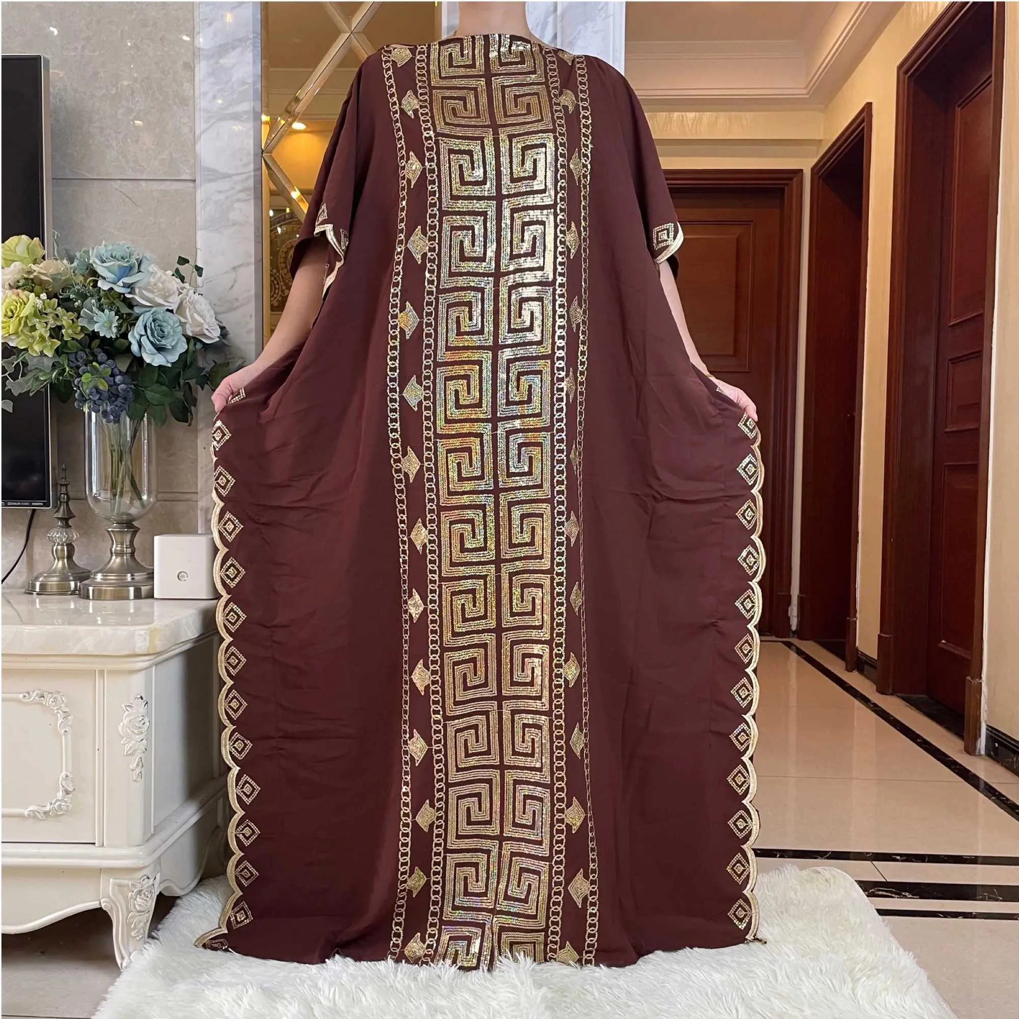 Roupas étnicas Mulheres africanas Vestido de lantejoulas Dubai femme luxo muçulmano abaya para mulheres Kaftan Islâmico Roupas com lenço dr014 T240510