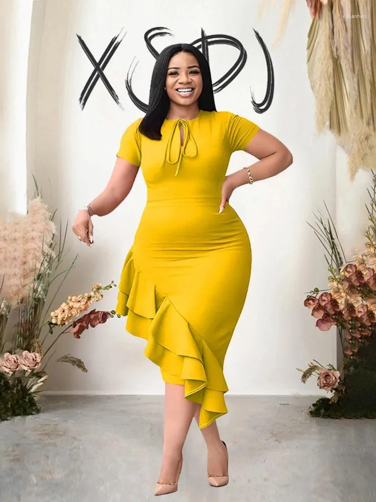 Plus Size Dresses Elegant Woman Ceremony Round Neck Summer Dress Skinny Sexy Ladies Solid Color Wholesale Drop From Xiajiaohao 24.32 DHgate.Com