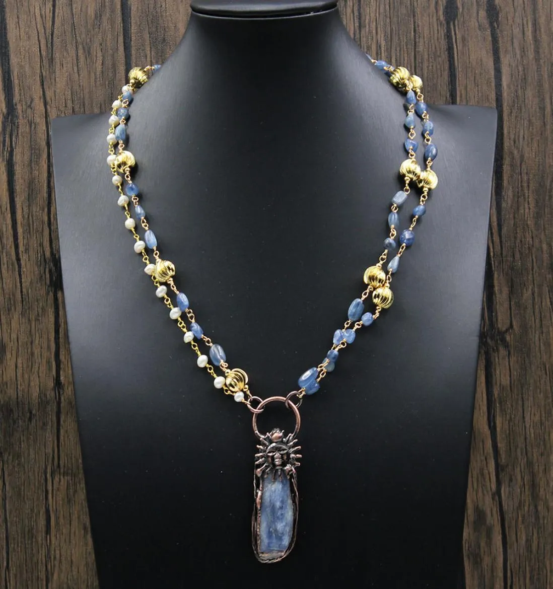 Bijoux guaiguai 2 brins cultivés blanc perlé bleu kyanite chain de chaîne collier