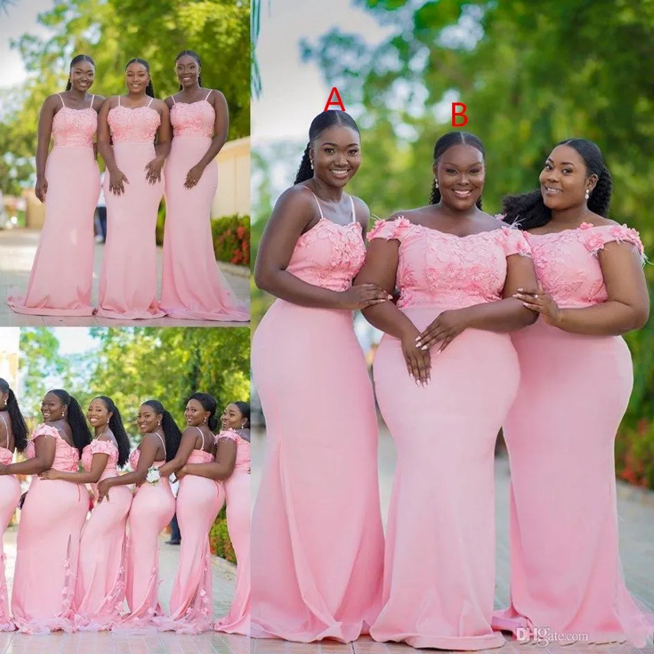 2019 Blush Pink Bridesmaid klänningar olika stilar samma färg plus storlek formella klänningar piga av hedersklänningar afrikansk sjöjungfru kväll g 267k