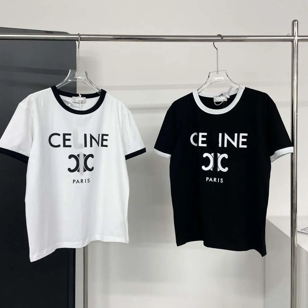 Designer Luxury Celins Classic Spring/Summer 2024 new trend Comfortable letter-print contrast round neck T-shirt slim American short-sleeved top