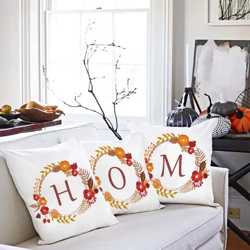 Kudde Thanksgiving Garland Alfabet A-Z Heminredning Täck Växtblommor Pumpkin Kudde vardagsrummet SOFA Lärare Tack gåva