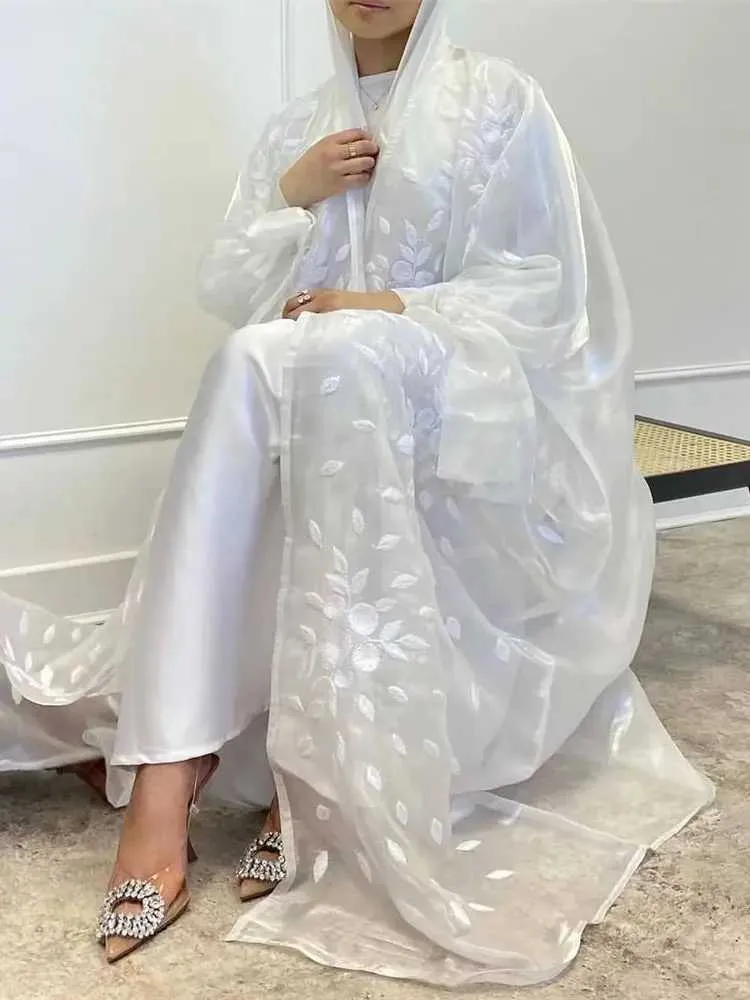 Etniska kläder Ramadan White Open Muslim Kimono Abaya Dubai Turkiet Islam Arab Jalabiya för kvinnor Cardigan Kläder Robe Femme Musulmane Kaftans T240510