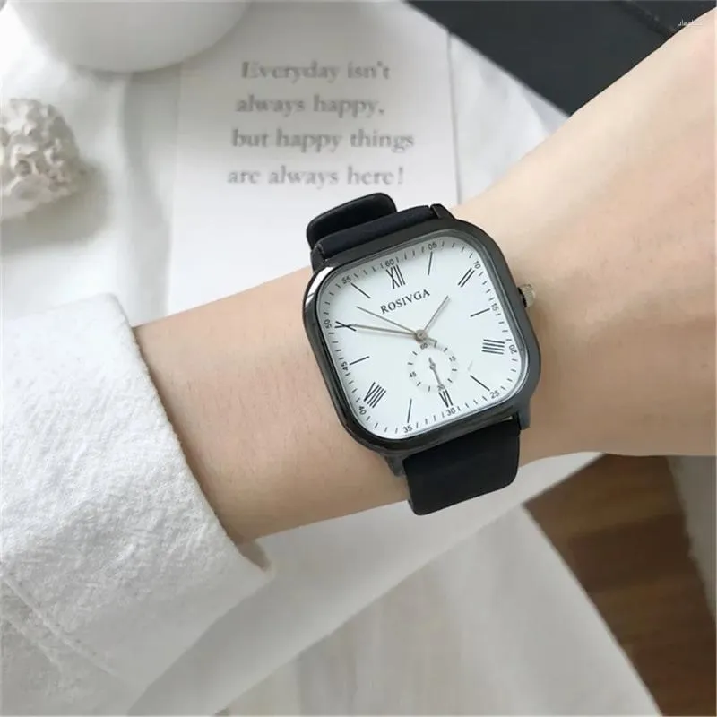 Relógios de pulso Black Quartz Watch for Men Women Fashion Square Big Dial Dial Fashion Simple Sports Casal Watches Gre presentes dos alunos