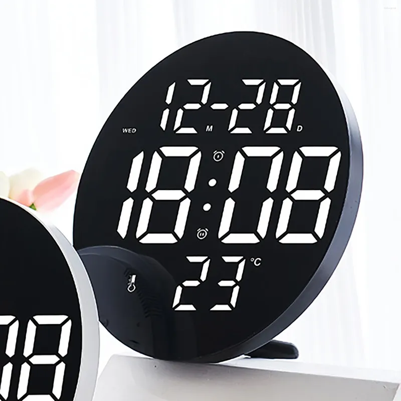 Zegary ścienne ciche elektroniczne runda LED 3D duża cyfrowa wilgotność temperatury data wyświetlania alarm nowoczesna dekoracja domu
