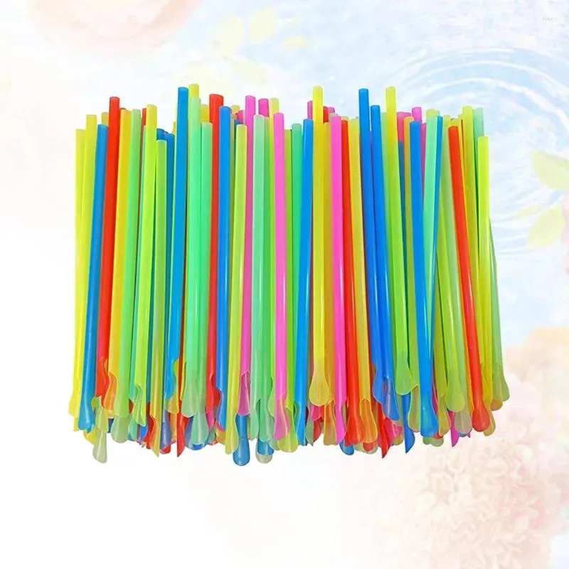 Disposable Cups Straws UPKOCH 50pcs Spoon Dual Use Flexible Drinking For Sundaes ( Assorted Color )